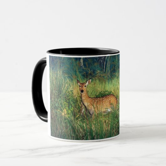 Vibrant Anime Deer in Tall Grass Forest Scene マグカップ (正面左)