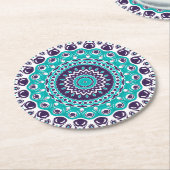 Vibrant Aqua and Plum Mandala Pattern ラウンドペーパーコースター (アングル)
