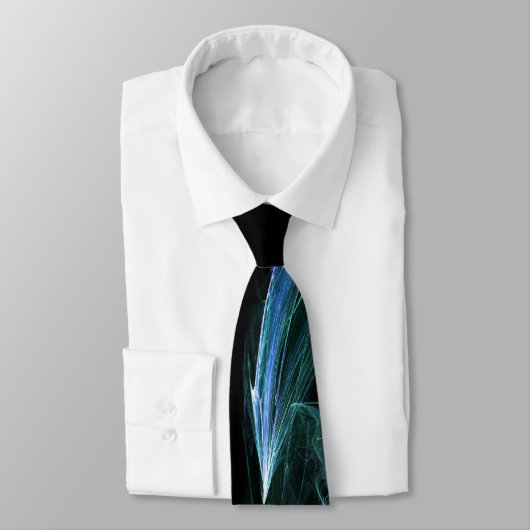 Vibrant Aqua Blue Green Flame Art Black Tie ネクタイ (タイ)