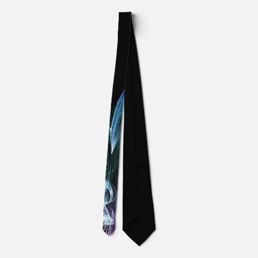 Vibrant Aqua Blue Green Flame Art Black Tie ネクタイ (裏面)
