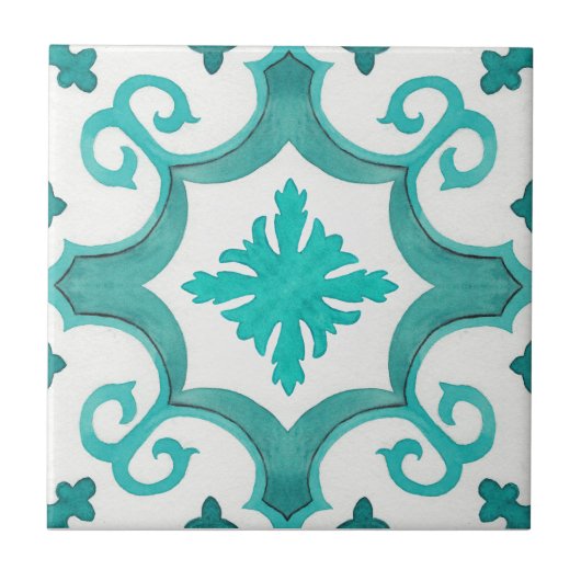 Vibrant aqua blue moroccan mediterranean style タイル (正面)