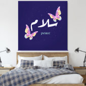 Vibrant Arabic "Salaam" Art with Colorful Butterfl キャンバスプリント (インサイチュ (寝室))