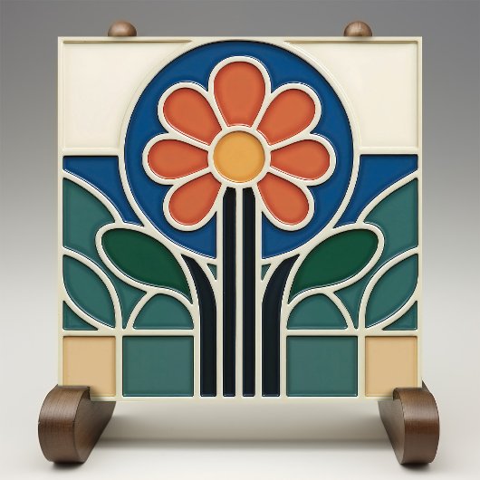 Vibrant Art Nouveau Daisy Floral Tile タイル