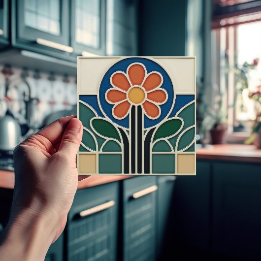 Vibrant Art Nouveau Daisy Floral Tile タイル