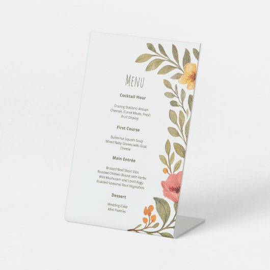 Vibrant Autumn Botanical Floral Wedding Menu 台座サイン (正面)