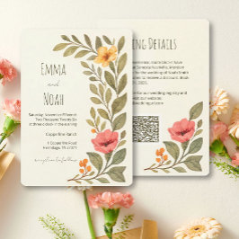Vibrant Autumn Botanical Floral Wedding QR Code 招待状