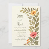 Vibrant Autumn Botanical Floral Wedding QR Code 招待状 (正面)