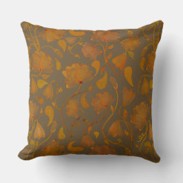 Vibrant Autumn floral in orange and brown クッション