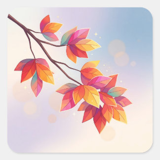 Vibrant Autumn Leaves Branch スクエアシール