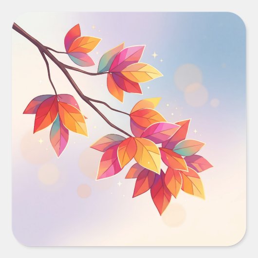 Vibrant Autumn Leaves Branch スクエアシール (正面)