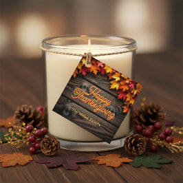Vibrant Autumn Leaves Rustic Wood Thanksgiving フェイバータグ