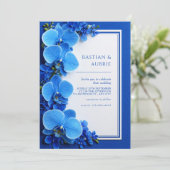 Vibrant Azure Blue Botanical Orchid Wedding 招待状 (スタンド正面)