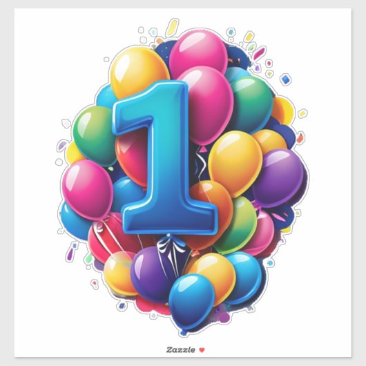 Vibrant Balloon Cluster With Large Number One シール (シート)