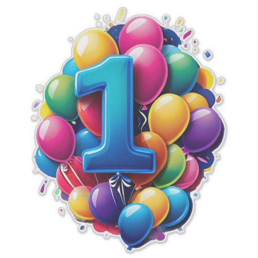 Vibrant Balloon Cluster With Large Number One シール (正面)