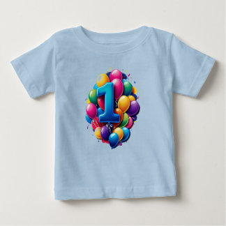 Vibrant Balloon Cluster With Large Number One ベビーTシャツ