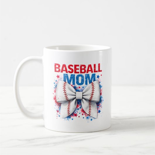 Vibrant Baseball Bow MAMA - かわいい試合の日 コーヒーマグカップ (左)