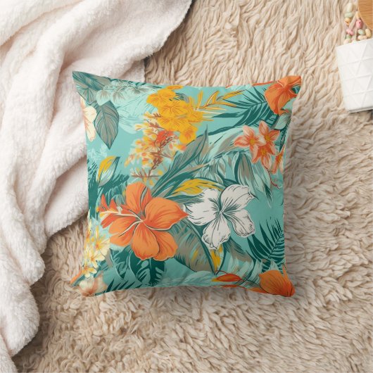 Vibrant Beach Flower Floral Interior Pattern クッション (ブランケット)