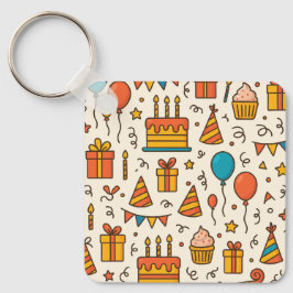 Vibrant Birthday Party Seamless Pattern キーホルダー