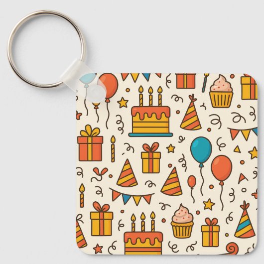 Vibrant Birthday Party Seamless Pattern キーホルダー (正面)