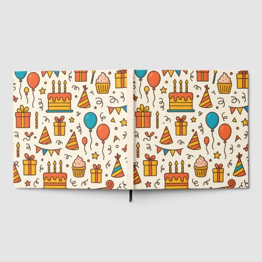 Vibrant Birthday Party Seamless Pattern ゲストブック (全面)