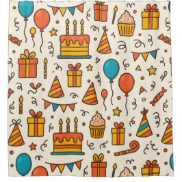 Vibrant Birthday Party Seamless Pattern シャワーカーテン