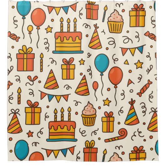 Vibrant Birthday Party Seamless Pattern シャワーカーテン (正面)