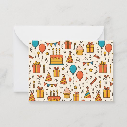 Vibrant Birthday Party Seamless Pattern ノートカード (正面)