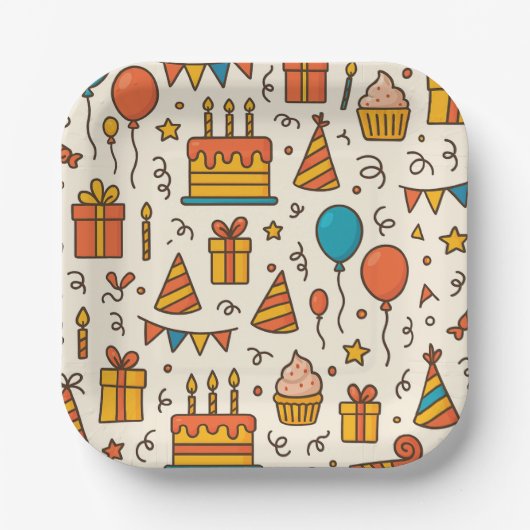 Vibrant Birthday Party Seamless Pattern ペーパープレート (正面)