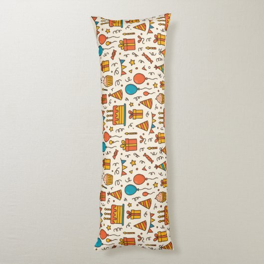 Vibrant Birthday Party Seamless Pattern ボディピロー (裏面 (縦))