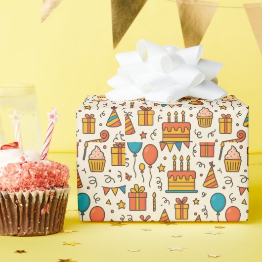 Vibrant Birthday Party Seamless Pattern ラッピングペーパー (誕生日パーティー)