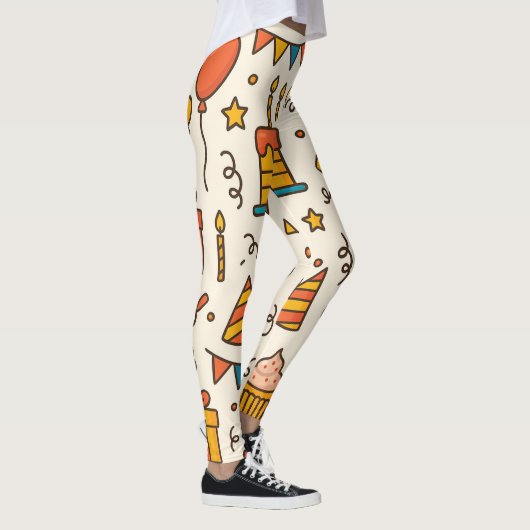 Vibrant Birthday Party Seamless Pattern レギンス (右)