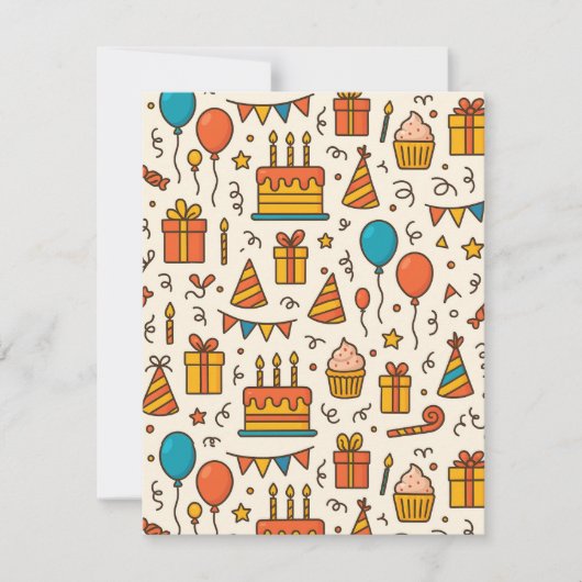 Vibrant Birthday Party Seamless Pattern 案内状 (正面)