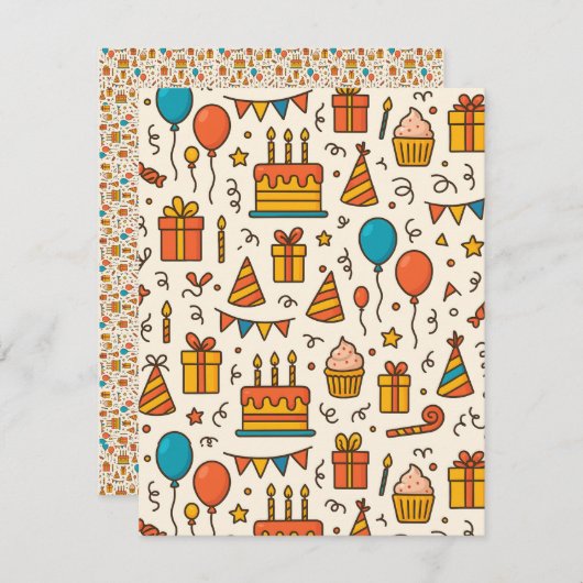 Vibrant Birthday Party Seamless Pattern 案内状 (正面/裏面)