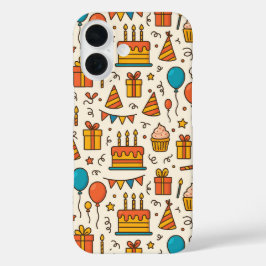 Vibrant Birthday Party Seamless Pattern iPhone 16ケース