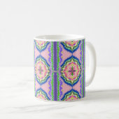 Vibrant Bloom Kaleidoscope: Pink & Emerald Mandala コーヒーマグカップ (正面右)