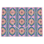 Vibrant Bloom Kaleidoscope: Pink & Emerald Mandala ラージペーパーバッグ (正面)