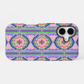 Vibrant Bloom Kaleidoscope: Pink & Emerald Mandala iPhone 16ケース (裏面横)