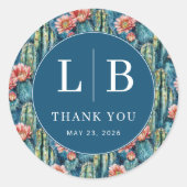 Vibrant Blue Desert Cactus Floral ラウンドシール (正面)