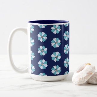 Vibrant Blue Floral Motif ツートーンマグカップ