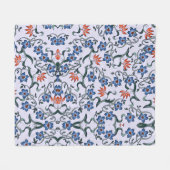  Vibrant Blue Floral Patterns with Green Vines フリースブランケット (正面(横))