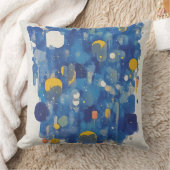 Vibrant Blue Gold Abstract Geometric Drip クッション (ブランケット)