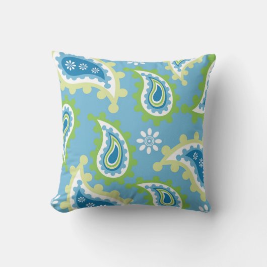 “Vibrant Blue & Green Paisley Pattern“Vibrant Blue クッション (正面)