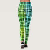 Vibrant Blue Green Plaid Gradient Pattern レギンス (裏面)