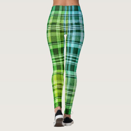 Vibrant Blue Green Plaid Gradient Pattern レギンス (裏面)