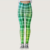 Vibrant Blue Green Plaid Gradient Pattern レギンス (正面)