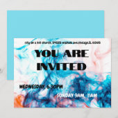 Vibrant Blue Watercolor Smoke Invitation 招待状 (正面/裏面)