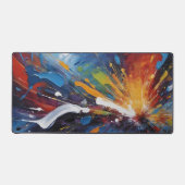 Vibrant Blue Yellow Abstract Explosion Oil デスクマット (正面)