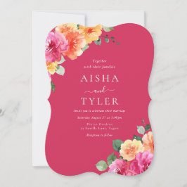 Vibrant Blush Floral Watercolor Wedding 招待状
