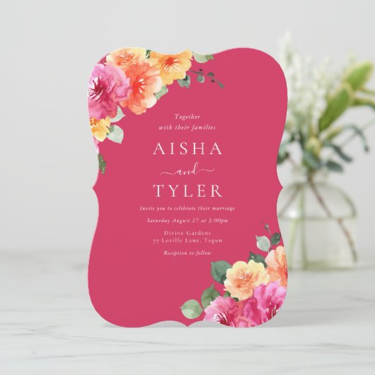 Vibrant Blush Floral Watercolor Wedding 招待状 (スタンド正面)