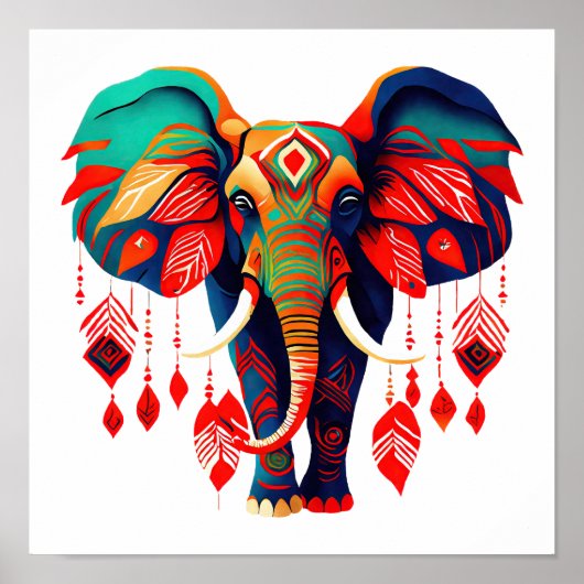 Vibrant Boho Chic Elephant ポスター (正面)
